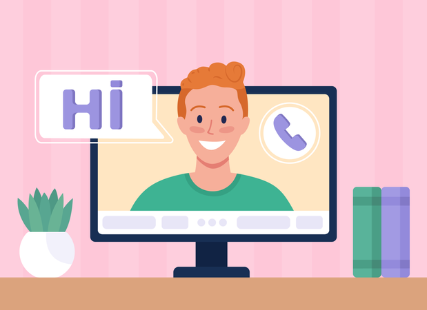 Man calling online using video conferencing  Illustration