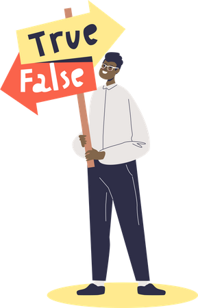 Man choosing true or false direction  Illustration