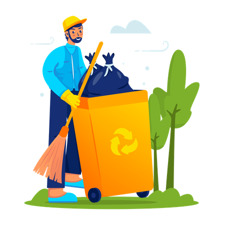 Man Collecting trash into a container  Illustration