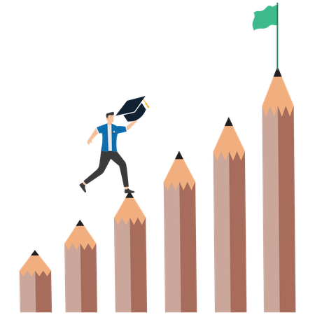 Man crosses pole from pencil to educational success  Illustration