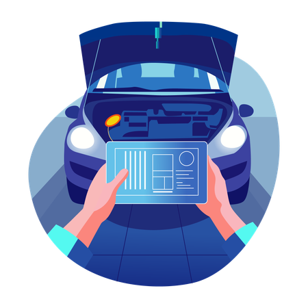Man doing car diagnosis using ai technology  Illustration