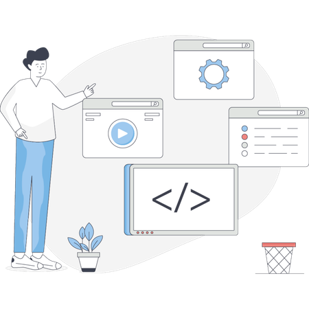 Man doing online coding  Illustration