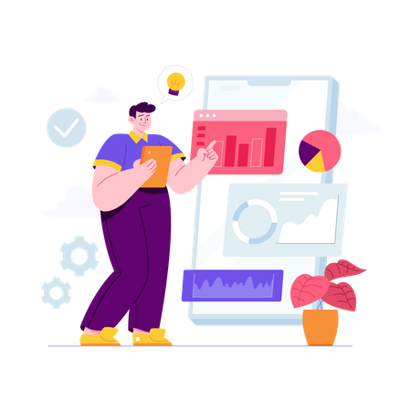 Man doing online data analysis  Illustration