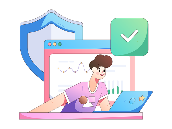 Man doing online research on cyber security  Illustration