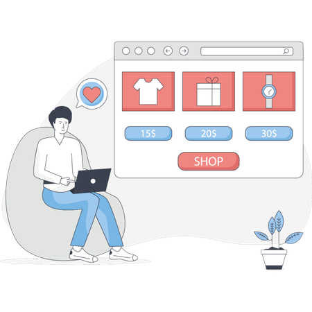 Man doing online shopping  Illustration