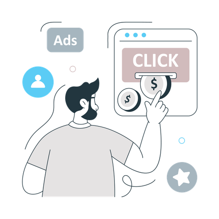 Man doing Pay Per Click on website  Illustration