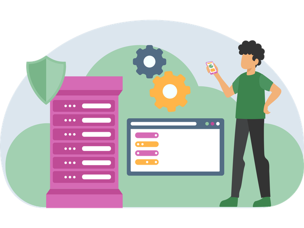 Man doing Web Hosting  Illustration