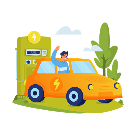Man Driving an electric car  Illustration