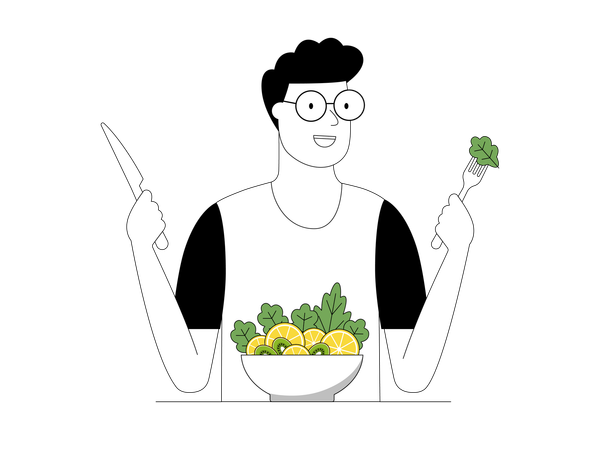 Man eats healthy vegetables  Illustration