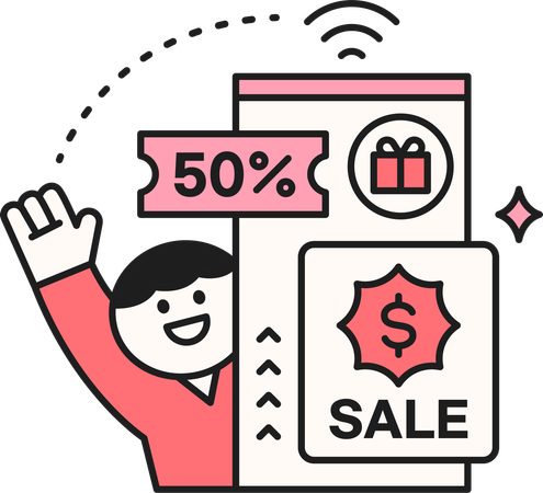 Man getting shopping coupon  Illustration