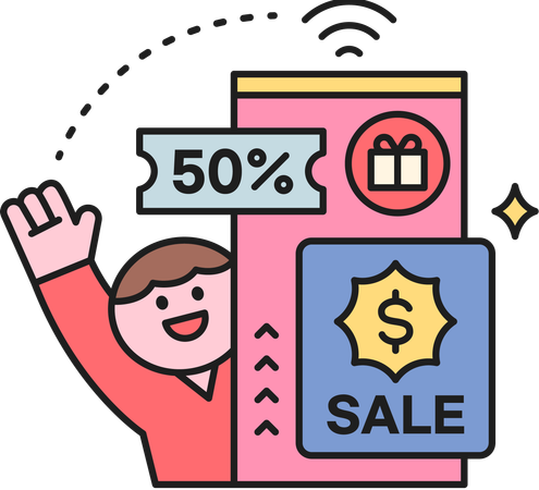 Man getting shopping coupon  Illustration