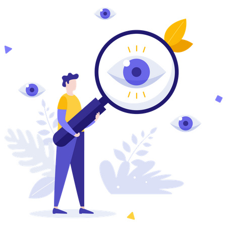 Man Holding Magnifying Glass  Illustration