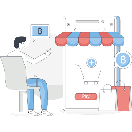 Man making bitcoin payment  Illustration