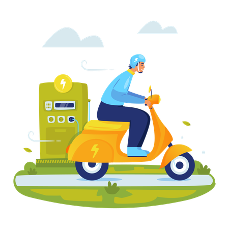 Man Riding an electric motorbike  Illustration