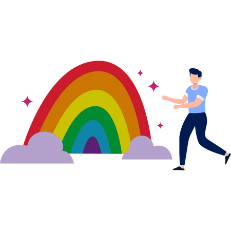 Man running towards rainbow  Illustration