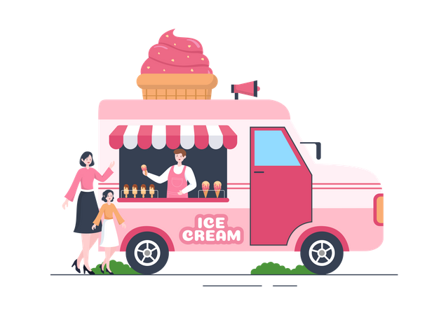 Man selling ice cream on street truck  Illustration