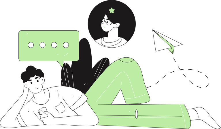 Man sending message to girl  Illustration