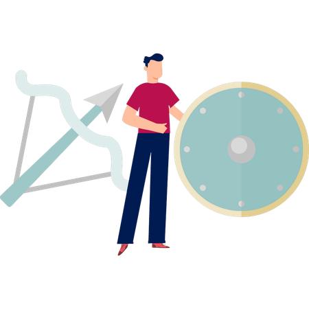 Man showing greek artifact Illustration