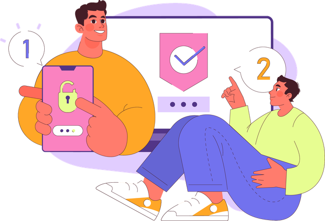 Man showing password lock  Illustration