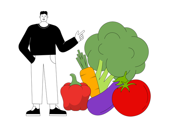 Man shows vegetables  Illustration
