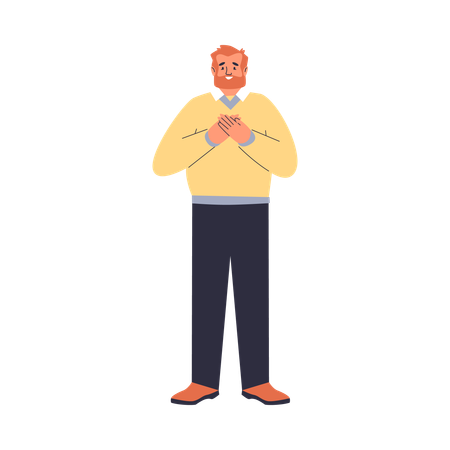Man standing while feeling grateful and touched  Illustration