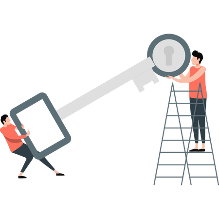 Man trying to open lock  Illustration