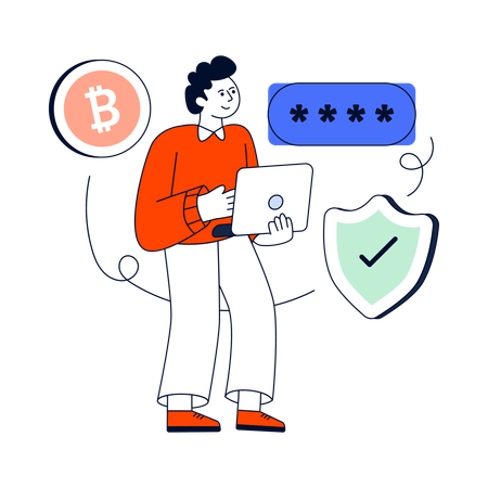 Man using bitcoin security  Illustration