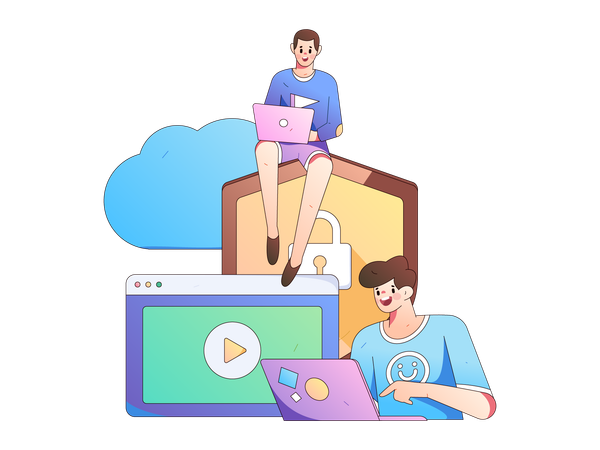Man watching online video for cyber security  Illustration