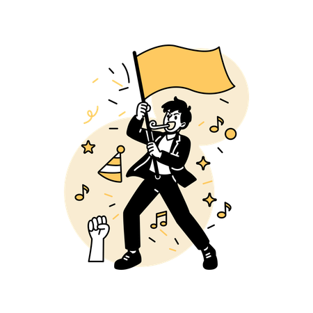 Man Waving Victory Flag Illustration