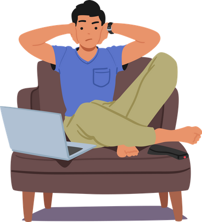 Man with Laptop Displaying Fake News Headline  Illustration