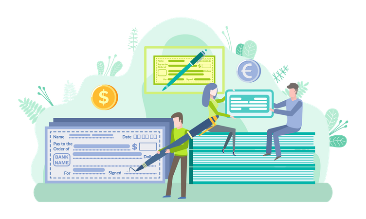 Man write bank cheque  Illustration