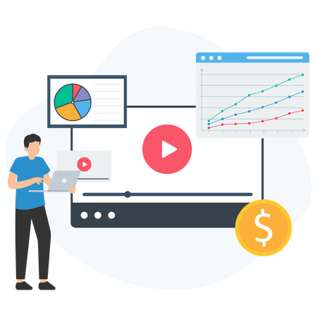 Marketing specialist analyzing online advertising campaign performance and roi  Illustration