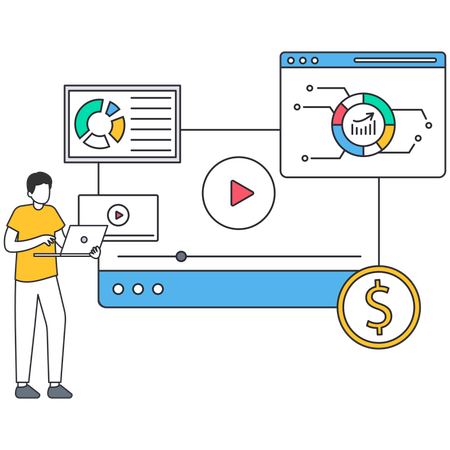 Marketing specialist analyzing online advertising campaign performance and roi  Illustration