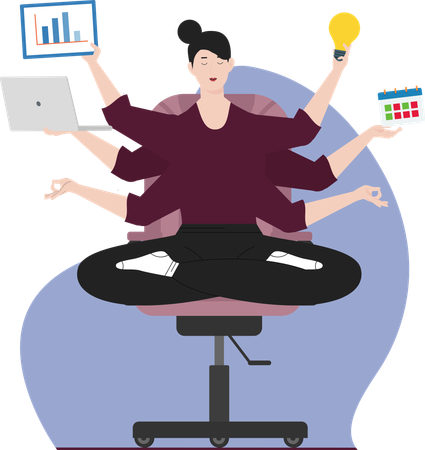Meditating Multitasking Businesswoman  Illustration
