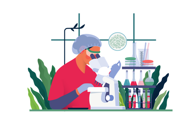 Nurse checking blood sample in laboratory  Illustration