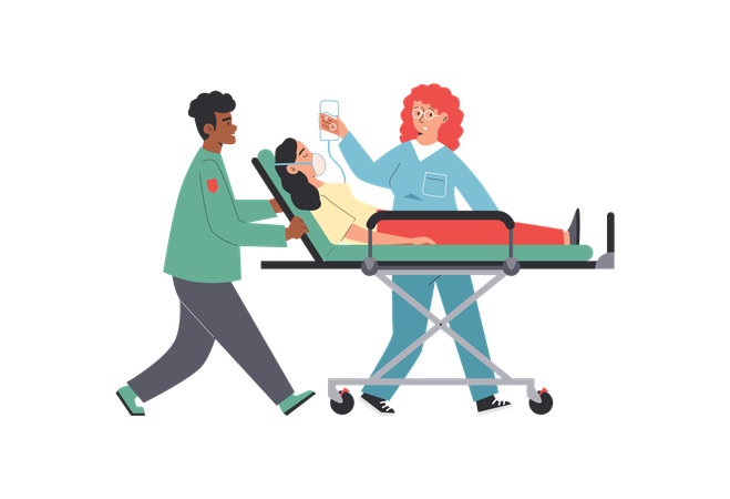 Paramedics provide first aid to injured person  Illustration