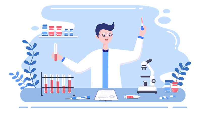 Pathologist doing blood checkup  Illustration