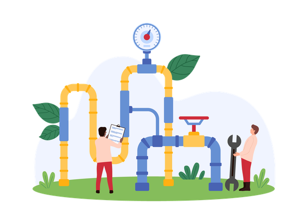 People doing pipeline safety inspection in chemical industry  Illustration