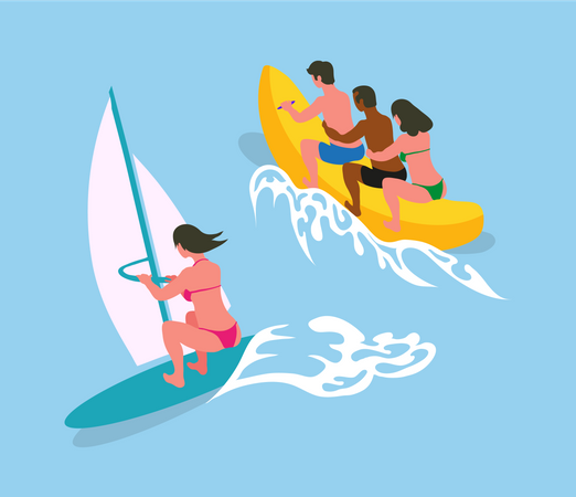 People enjoying summer vacation at beach  Illustration