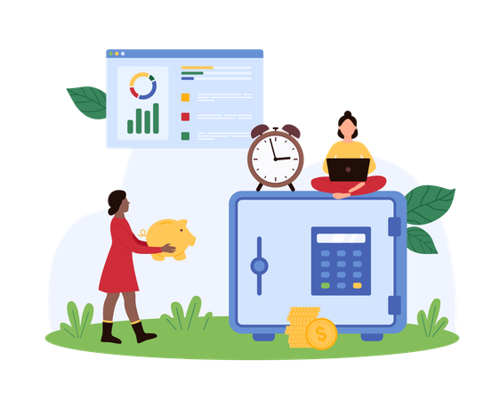 People giving bank deposit safety  Illustration