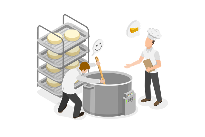 People Making Cheese  Illustration