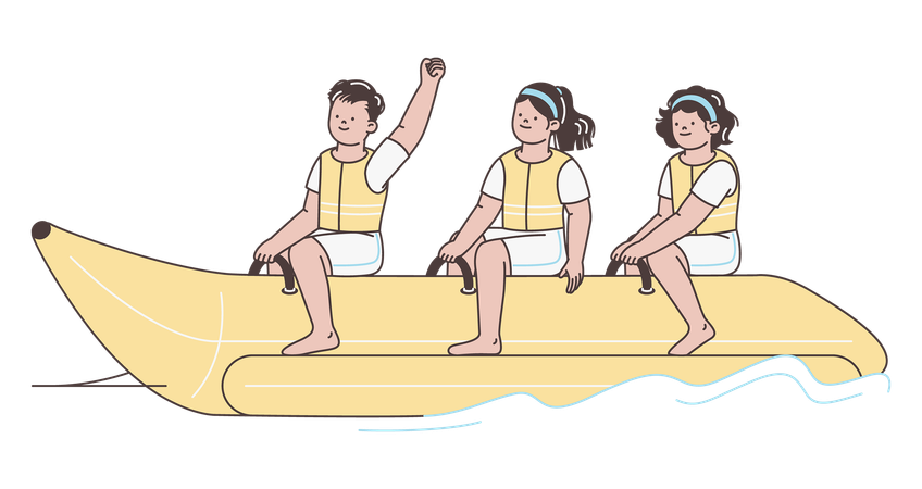 People Riding Banana Boat  Illustration