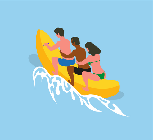 People riding banana boat jet ski  Illustration