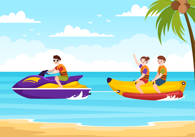 People riding jet ski  Illustration