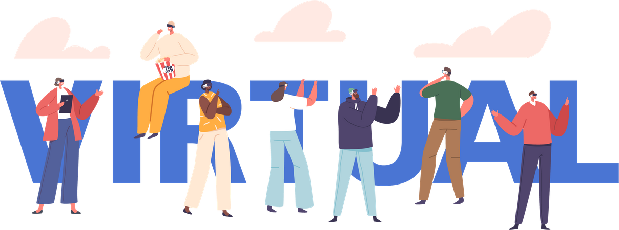People Wearing Vr Glasses  Illustration