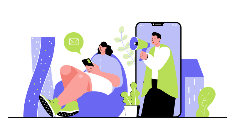 People with megaphone making online advertising for new customers targeting and attracting  Illustration
