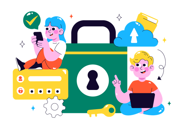 People working on data protection  Illustration