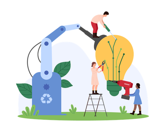 People working on Development of green energy eco project  Illustration