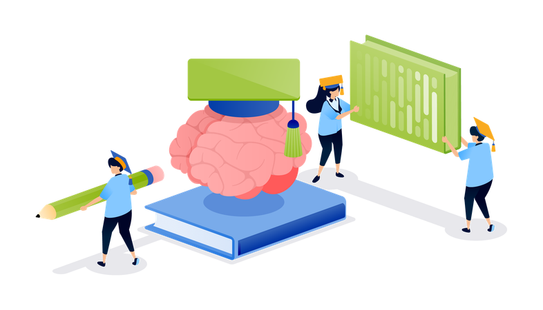 People working on education brain  Illustration