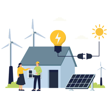 People working on smart Energy Home  Illustration